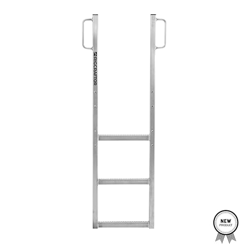 Image of RIGCRAFTOR - Heavy Duty 3-Step Aluminum Truck Ladder with Mounting Hooks - Non-Slip Steps and 3 Secure Contact Points - Quick, Stable Access for Pickup & Flatbed Trailers - Portable Truck Ladder