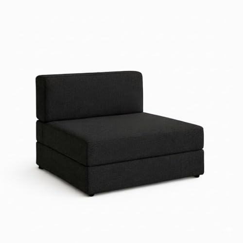 Image of PUM PUM Foldable Sofa Cum Bed | EPE Foam 2 Seater Floor Sofa | Premium Jute Fabric | Space-Saving Furniture for Living Room & Bedroom |36 Inch Width,Black