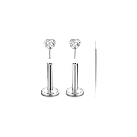 CANDYFANCY 1 Pair 16g G23 Titanium Threadless 2mm CZ Stud Cartilage Earrings for Tragus/Conch/Helix/Labret/Lip- Push In Studs Tragus Piercing with Taper Piercing for Women Men (6mm Length Post) Cover