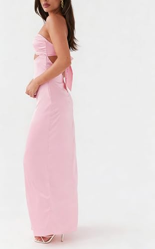 Image of Yiulangde Women Sexy Cut Out Maxi Dress Spaghetti Strap Backless Bodycon Dress Y2k Formal Hollow Out Sleeveless Long Dresses