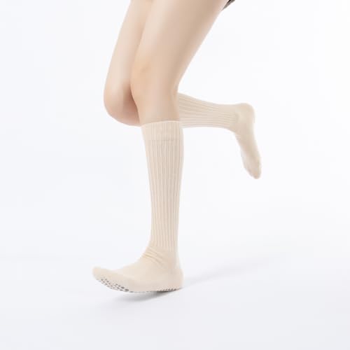 Image of Verdancy Yoga Pilates Socks with Grips for Women Ribbed Knee Highs Non Slip Cushioned Over the Calf Socks for Barre Ballet