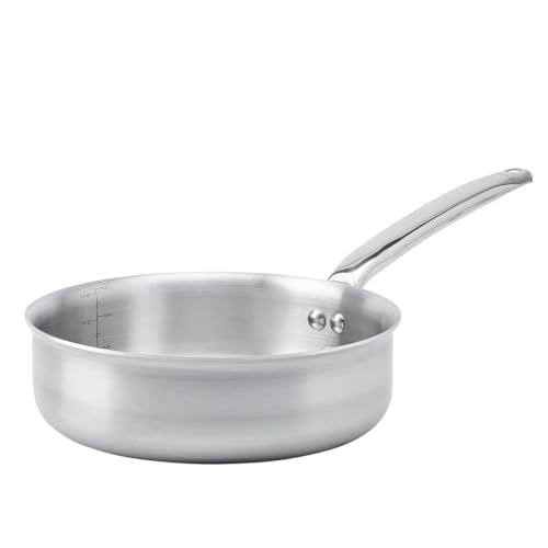 De Buyer - Sauteuse à bords droits en inox 3 couches ALCHIMY - 24 cm - Fabriquée en France, Sans PFAS, Maîtrise de la Cuisson, Inox 18/10, Tous Feux + Four,...