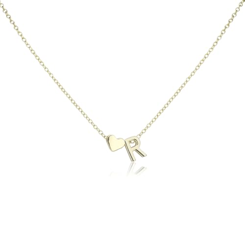 Collier lettre en forme de coeur en or anti-ternissement pour femme