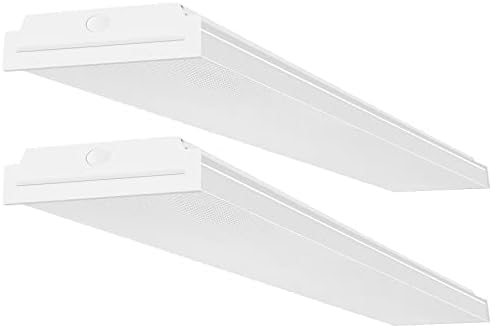 FAITHSAIL 60W LED Wraparound Light 4FT LED Office Lights, 7200 Lumens 4000K, 4 Foot Flush Mount LED Wrap Shop Puff Ceiling Lighting Fixtures for Garage Workshop, Fluorescent Light Replacement, 2 Pack