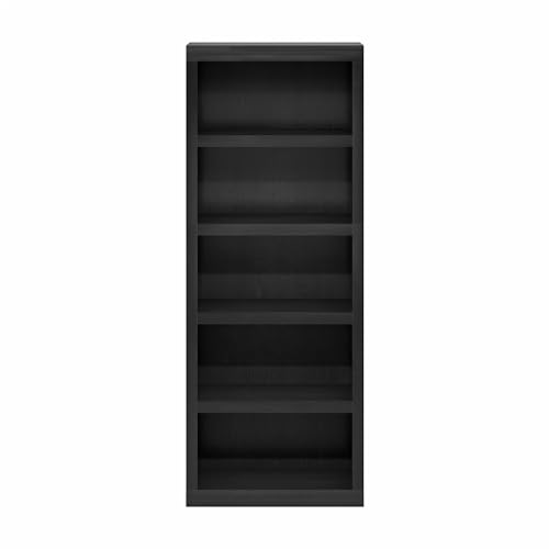 Image of Furinno Rail Book Shelf, 5-Tier Bookshelf with Open Shelf, Bookcase with Classic Style Edges, 10 x 24.6 x 63.5, for Organization and Storage, for Living Room, Bedroom, Home Office, Blackwood