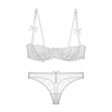 ALDOLA büstenhebe Damen BH mit bügel BH Set mit Slip Weiß Damen BH-Sets Sexy Spitze Unterwäsche Set Lingerie für Push up BH and Slip BH durchsichtig Damen (Größe:65D)
