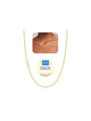 Jewlpire 14K Gold Plated Chain Necklace for Women, 2MM Rope Chains 14K Gold Plated Chain for Women...