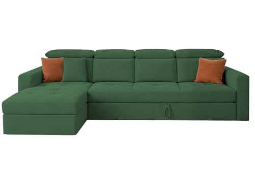 Image of Casaliving Gagnon LHS 6 Seater L Shape Corner Sofa Cum Bed for Living Room (Green Fabric) Premium Fabric Sofa