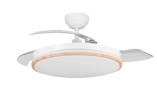 LEDUNI Ventilador con Luz LED 72w 7590LM con mando a distancia, Motor DC temporizador, 6 velocidades, aspas retráctiles, 3 temperaturas de luz, función verano-invierno Silencioso (Madera)