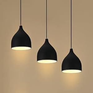 BrightLyt 40W Aluminum Dome Hanging Pendant Ceiling Light/Lamp (Black) – Pack of 3