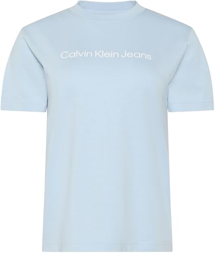 Calvin Klein Damen T-Shirt Kurzarm Logo Classic Regular Fit, Blau (Breezy Blue), L 5