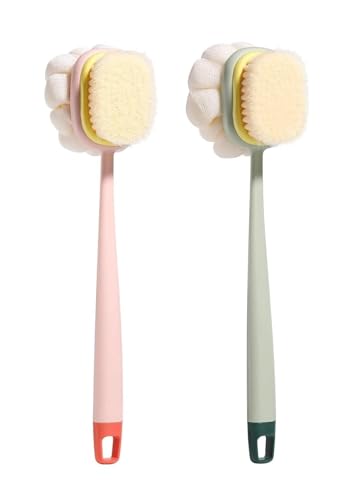 Image of Silicone Bath Brush with Long Handle - Soft Bristles Back Scrubber for Shower | Body Massage - Exfoliating Dirt Removal Brush for Men | Women (Korean Pack of 2)