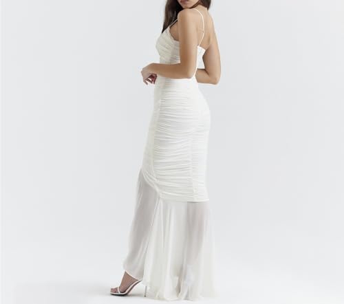 AskmAn New Lace Fishbone Suspender Skirt Slim Fit Hip-Hugging Fishtail Dress French Skirt for Women (Color : White, Size : XS/X-Small)4