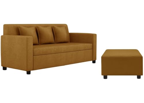 Image of 3+1+1 Seater Sofa Set with Ottoman -Modern Velvet Fabric Sofa Set for Living Room, Deep Seating Comfort with Cushions - Golden Color