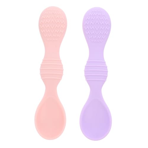 GARIOUANS 2 piezas Cucharas de para Niña Cucharas de Aprendizaje Suaves y Flexibles Entrenamiento Alimentación para Papilla Utensilios para Rosa y