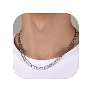 ChainsHouse Stainless Steel Figaro Chains for Men, 4mm/6mm/9mm/13mm Width, 14-30inch Length, Black/14K Gold Mens Necklace Chains, Send Gift Box 18 inches(women's average length) a: Figaro A-