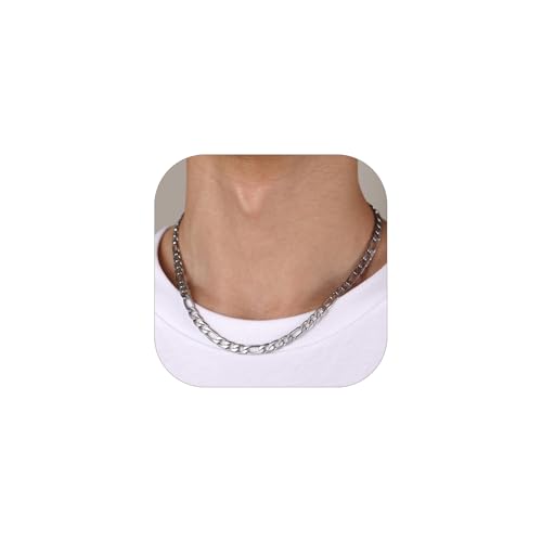 ChainsHouse Stainless Steel Figaro Chains for Men, 4mm/6mm/9mm/13mm Width, 14-30inch Length, Black/14K Gold Mens Necklace Chains, Send Gift Box 22 inches(men's average length) a: Figaro A-St