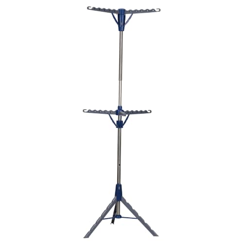 Household Essentials 5012-1 Portable 2-Tier Clothes Drying Rack Tri-pod | Dry Wet Laundry or Hang Clothes | Silver and Blue
