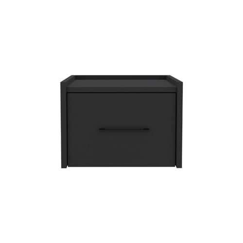 RiouPsithuric Mueble Flotante Moderno Mesita de Noche de Pared Calion con cajón, Estante Flotante Que Ahorra Espacio para dormitorios pequeños, Madera de ingeniería, Color Negro.
