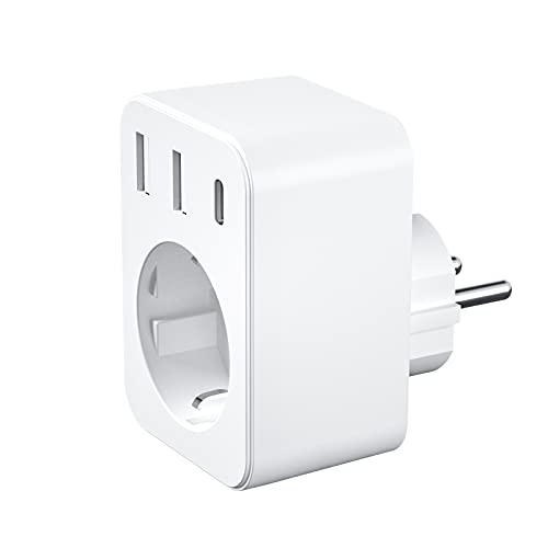 Firlarm -Schnellladefunktion Adapter Steckdose mit USB, 20W/18W USB Steckdose, 4000W(16A) Steckdosenleiste, Steckeradapter mit 2 USB-A und 1 USB-C-Anschluss