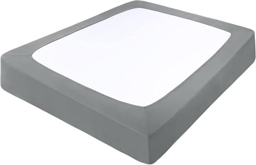 Funda de Somier 90x190 150x200 para Cama, Cubre Somier 135x190 180x200, Tejido Suave y Elástico, Fácil de Instalar(Gris Claro,200x200+38cm)
