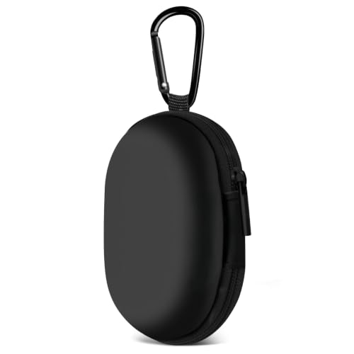 MOLOVA 1 Pack Oval Earbud Case Storage Bag with Carabiner, Black