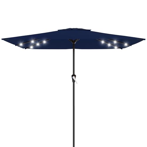 Image of AreShark 8' X 10' Rectangular Patio Umbrella with Solar Lights, Lighted Solar Umbrella with Crank, Outdoor Table Umbrella for Garden, Deck, Backyard, Pool and Beach, Navy