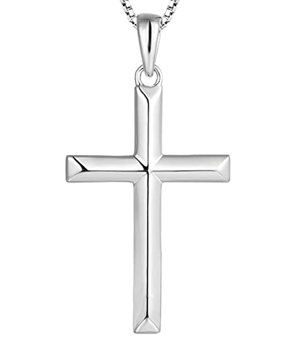 YL Cross Necklace for Women Sterling Silver Plain Cross Pendant Necklace High Polished Jewelry for Men (0.79