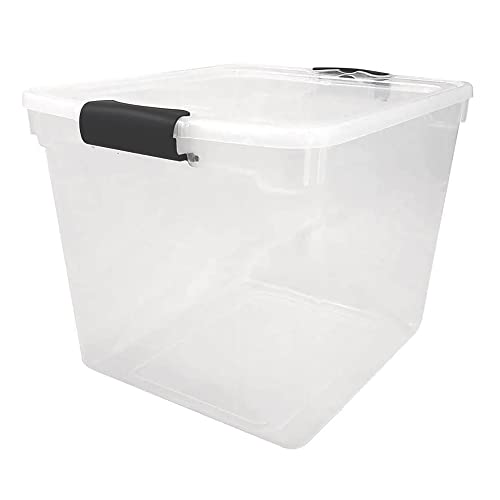 HOMZ-31-Quart-Secured-Seal-Latch-Extra-Large-Single-Clear-Stackable-Storage-Container-Tote-with-Grey-Handles-for-Home-Garage-or-Basement-4-Count