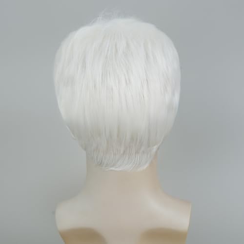Image of Swiking White Short Wig for Men Soft Layered Natural Synthetic Wig for Male Hair Daily Wear Costume Party Halloween Use