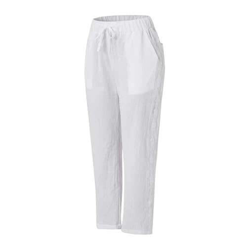 Linen Pants for Women Summer Casual Cotton Linen Beach White Gauze High Waist Elastic Wide Leg Pants4