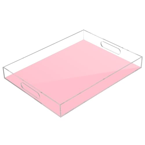 Pink Clear Acrylic Tray with Protective Film, Use as Bed Tray, Display, or Organizer for Spaces