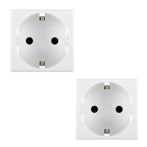 Pack 2 unidades Base de enchufe Schuko GW20265 Blanco | Enchufe con dispositivo seguridad | 2P + T ‎‎16 A 250V AC | Embornamiento tornillo | 2 módulos | Rasmacor