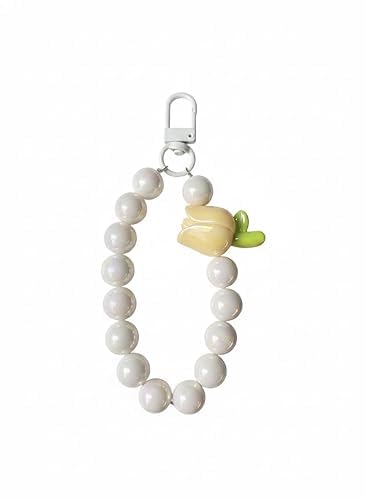 White Pearl Beaded Phone Charm with Yellow Flower | Cute Mobile Charm Strap | Valentine & Birthday Gift for Girls-image-14