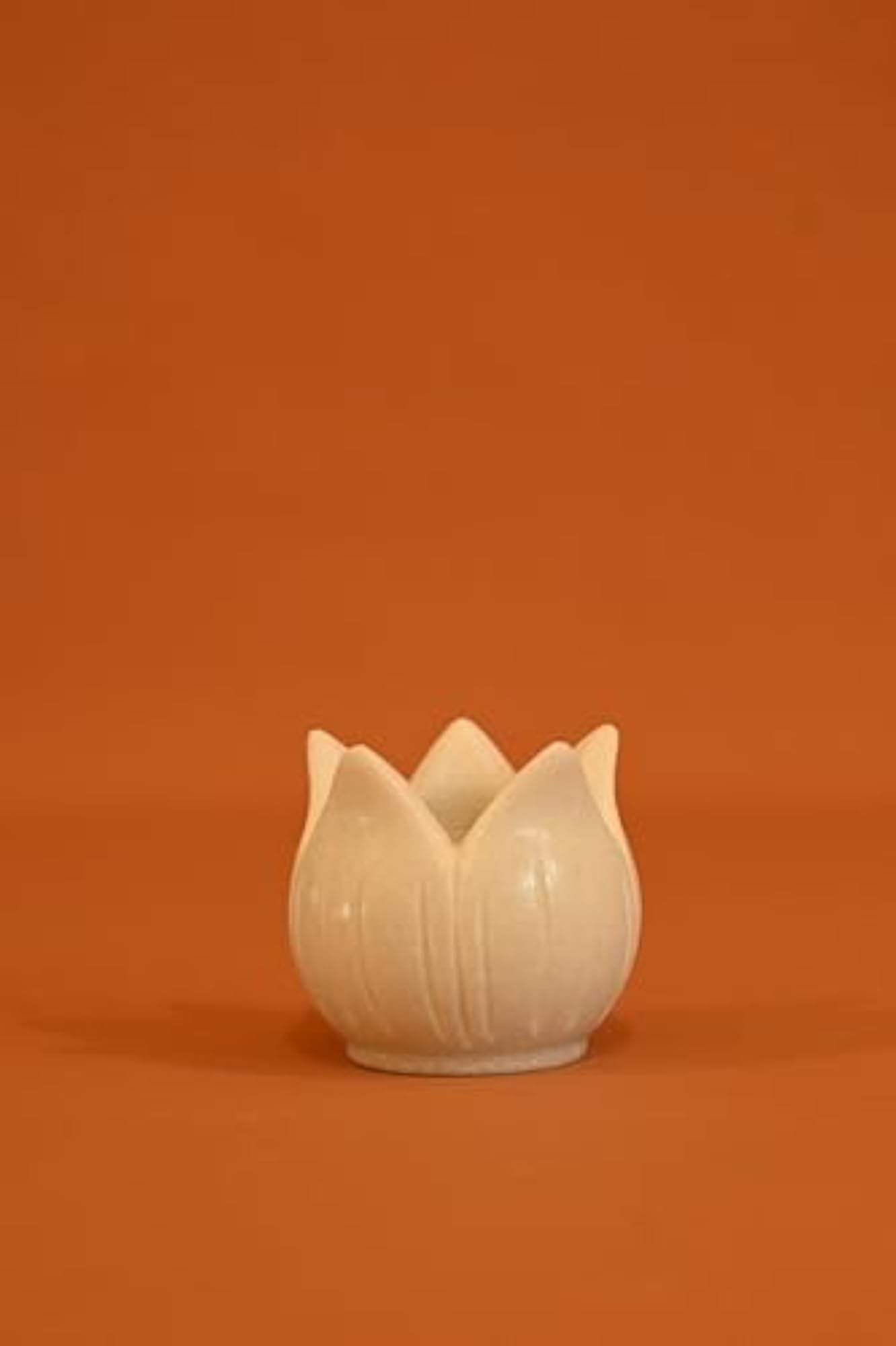 Marble Candle Holder with Decorative Lotus Flower Design