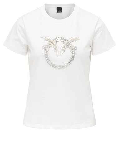 Pinko Camiseta Quentin de algodón blanca con bordado de cristales, Color blanco., M