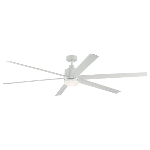 Kichler Loa 80" Outdoor Ceiling Fan With LED Light, Matte White | Minimalist wet-rated fan with 6-speed remote and opal glass diffuser, 310780MWH