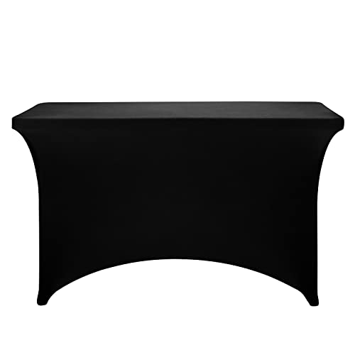 Image of FORLIFE Spandex Table Cover - Fitted 4ft Rectangular Tablecloth, Stretch Patio Cover, Universal for Wedding, Banquet, Party (Black)