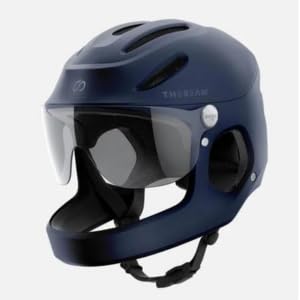 THE BEAM Virgo Casco Integral – Casco de Protección Completa para Bicicletas Eléctricas, Patinetes y Movilidad Urbana, Ligero, Visera Integrada, Luz de Frenado Inteligente, Unisex (Azul/Pequeño)