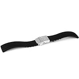 COMPUKAS Correa de Reloj de Silicona Negra de 24 Mm con Diseño de Rayas, Resistente al Agua y Hebilla Desplegable de Acero Inoxidable con Mecanismo de Liberación Rápida