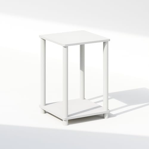 Image of Furinno Turn-N-Tube Night Stand, 2-Tier Open Shelf Design Nightstand, Toolless Bedside Table, End Table, Side Table, for Bedroom, Closet, Dorm, White