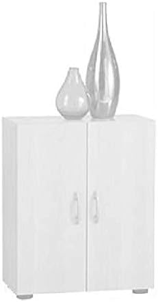 Erney White Finished Cupboard Chest with 2 Doors With Silver Handles