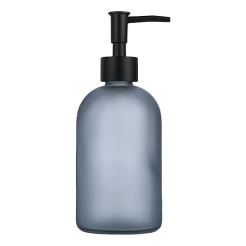 Dispenser di sapone in vetro bianco satinato da 410 ml con pompa in acciaio inossidabile, per cucina e bagno (grigio satinato)