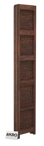 Image of Sheesham Wood Brick Corner Shelf for Living Room Bedroom Home | CNC 5 Tier Corner Bookshelf | Wooden Ladder Bookcase Display Unit (Walnut Finish)