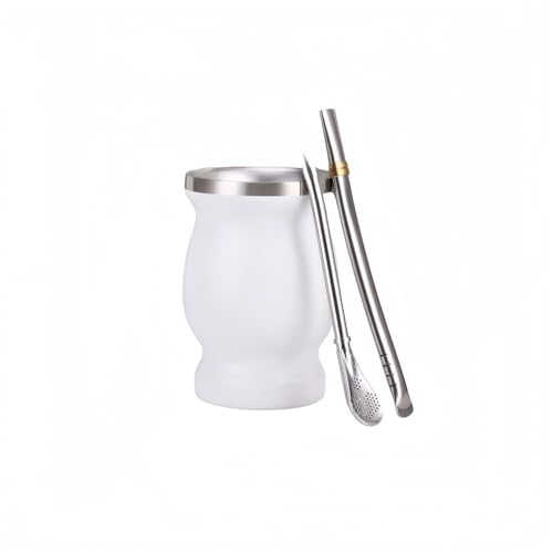 マテ茶カップ ステンレス製 230ml ボンビージャ付き | 伝統的デザイン 保温保冷 携帯用 マテ茶セット ギフト対応 南米風 おしゃれ 丈夫 長持ち (F)