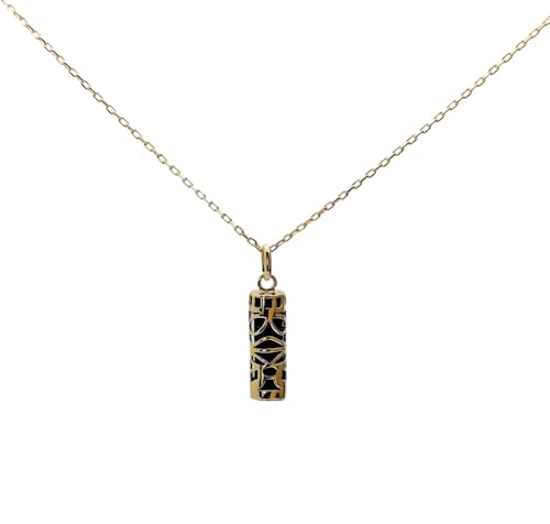 ASCALIDO Collier 50cm | tiki noir | véritable plaqué Or 18k | Ensemble chaine et pendentif amulette porte bonheur Tahitien tiki sagesse avec boite coffret |...