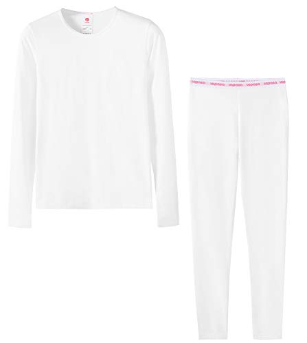 LAPASA Boy&Girl Set Intimo Termico per Bambini e Bambine - Ti Tiene al Caldo Senza Stress- T-Shirt Maniche Lunghe & Pantaloni Invernali B03 (S(Anni 6-6X), Bianco(Bambina/Girl))