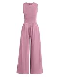 ANRABESS Womens Jumpsuits Dressy Summer Casual One Piece Outfits High Neck Tank Top Wide Leg Pants Rompers Jumper Pockets A1468-zangfense-M, Medium, Dusty Pink