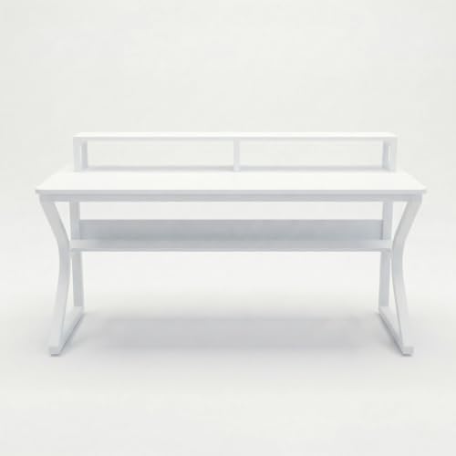 Image of TEKAVO Qri Computer Table for Home Pc | Office Table for Home | Lower Shelf & Moniter Riser, Laptop Table, Worktable, Study Table, Workstation | White Wood, Metal, (150 Cm x 60 Cm) - DIY
