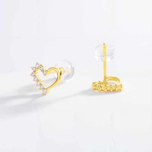 10k Gold 0.14 ct Lab Grown Diamond Heart Stud Earrings for Women, Fine Jewelry Gifts for Her2